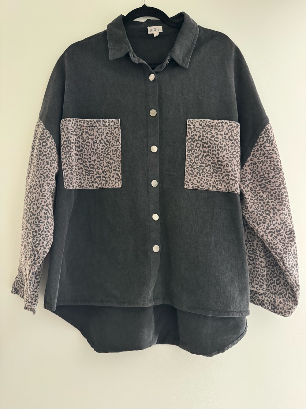 POL Black Button-Front Collar Jacket